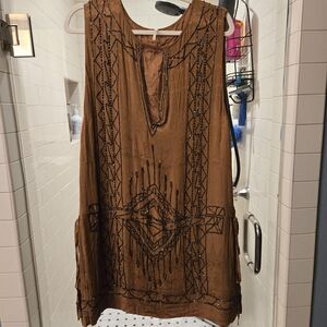 Brown Beaded Sleeveless Dress
